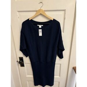 Maggy London Deep Blue Sweater Knit Dress Wool Acrylic Blend Size Large New‎ $98